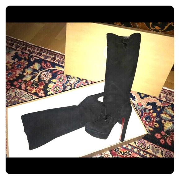 Louboutin knee high suede boots 38.5 - Picture 1 of 3